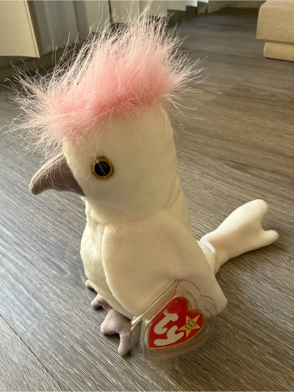 Ty White Cockatoo Plush with Pink Crest KUKU